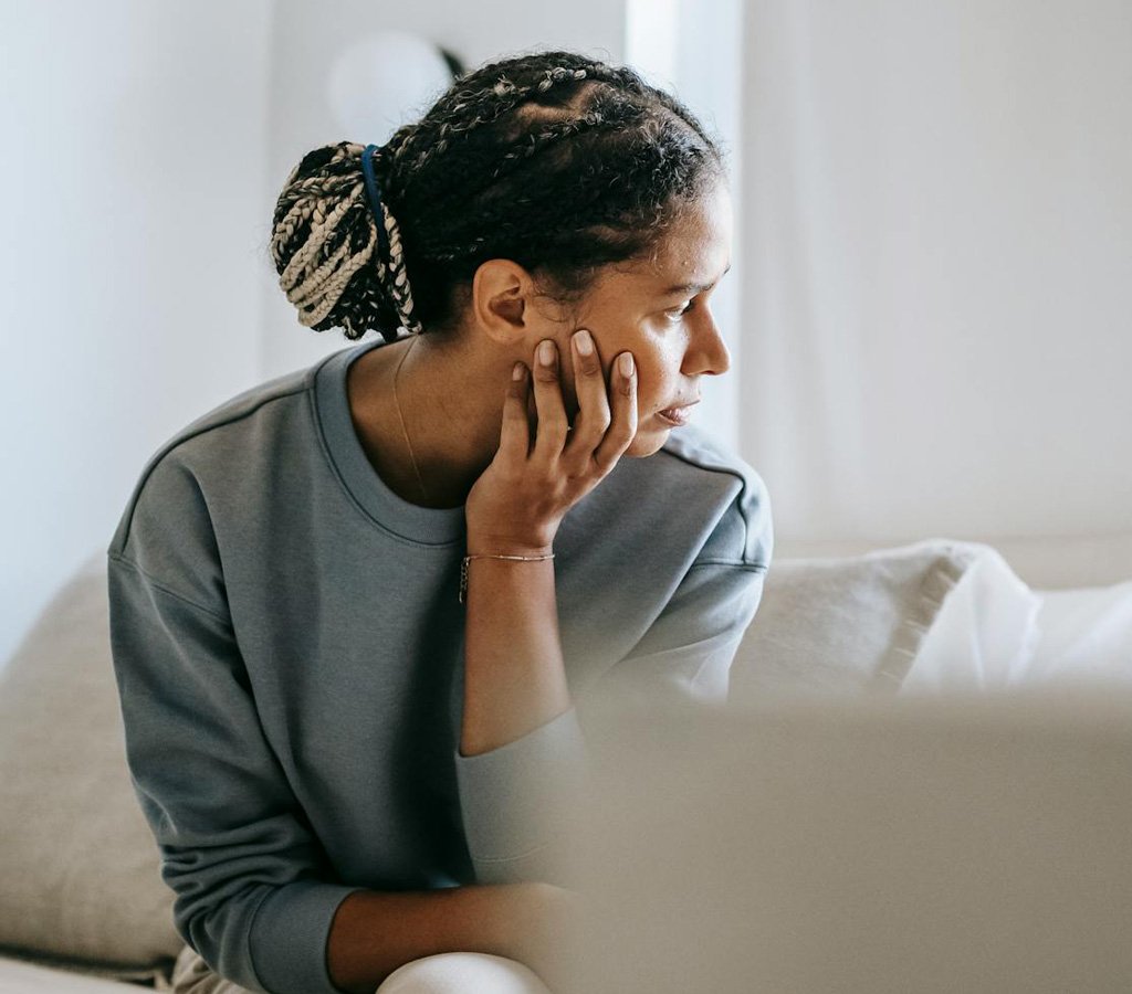 Woman looking thoughtful and depressed