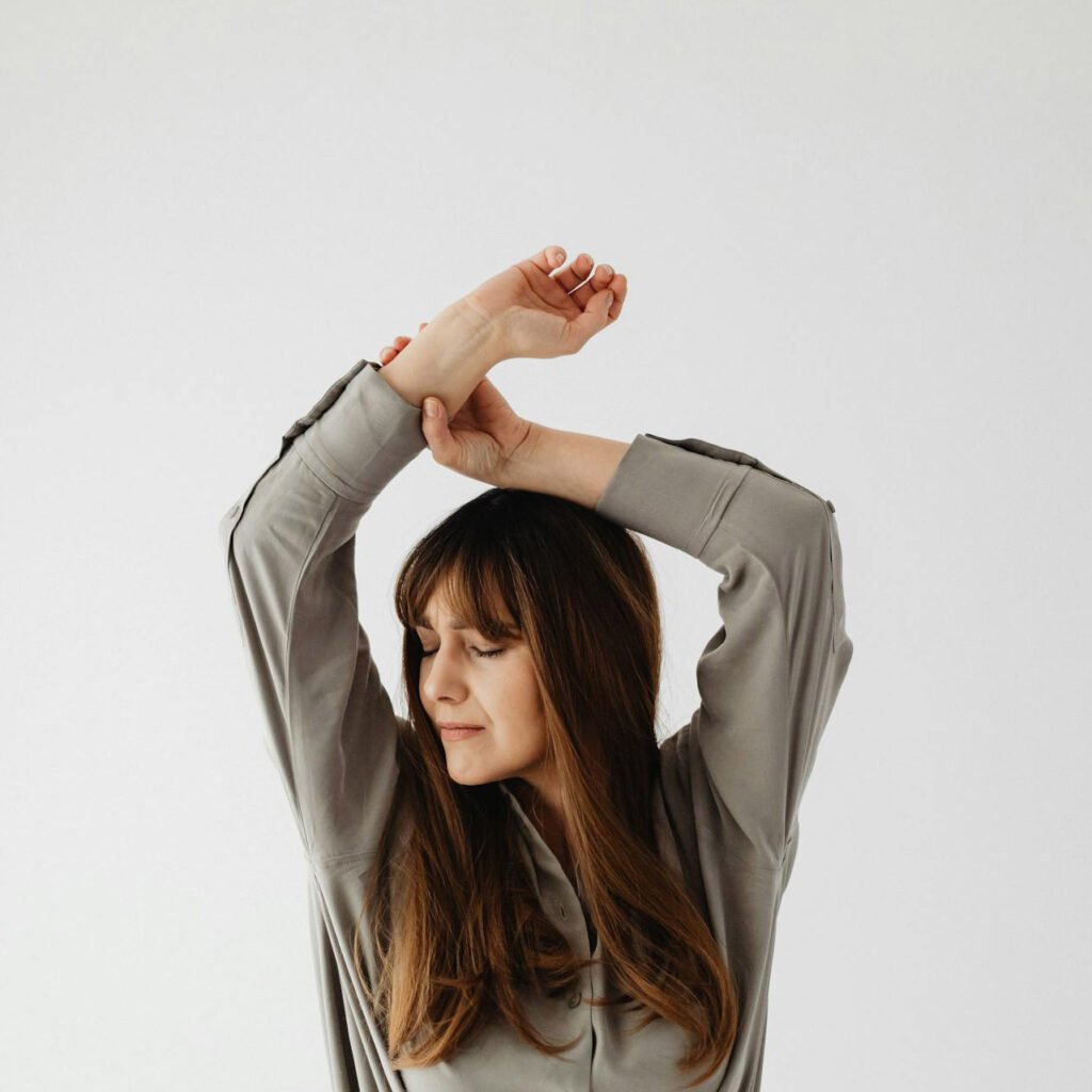 tired woman stretching